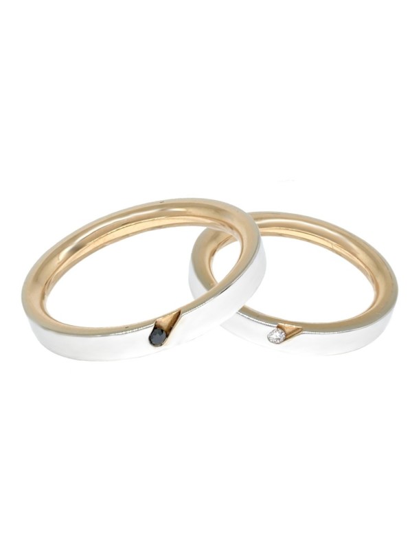 Fedi Polello in oro rosa e bianco con diamante bianco e nero