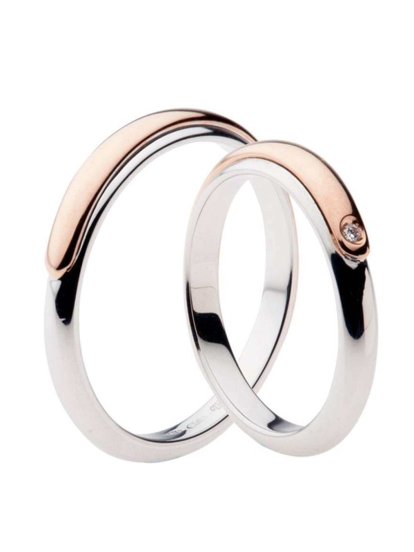 Fedi Nuziali Polello in oro rosa e bianco con diamante ref.2609DBR-UBR