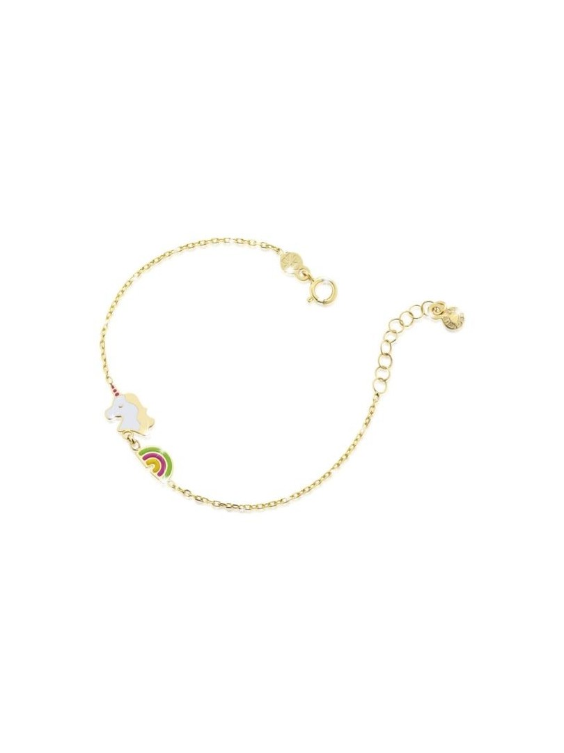 Le Bebé Primegioie bracelet with enameled Unicorn and Rainbow details