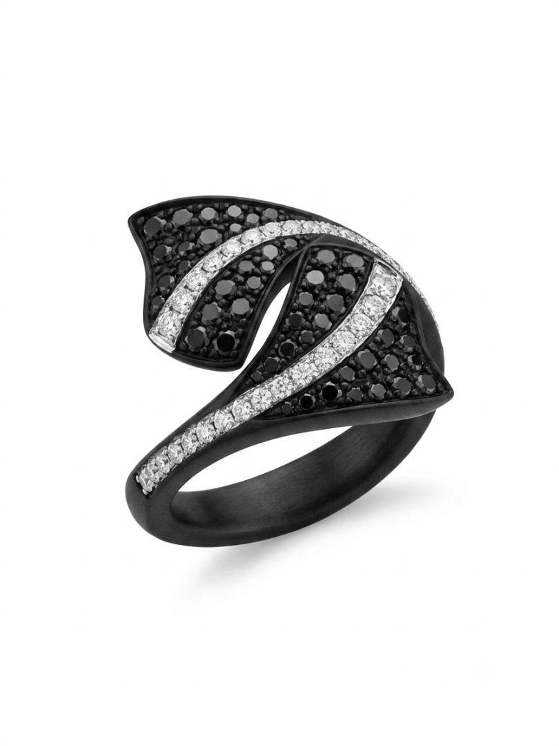 Anello Giorgio Visconti Like Me in titanio e diamanti bianchi e neri