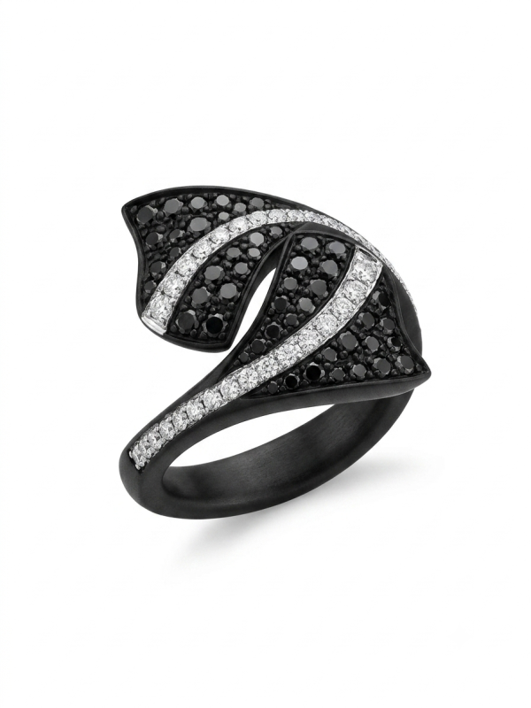 Anello Giorgio Visconti Like Me in titanio e diamanti bianchi e neri