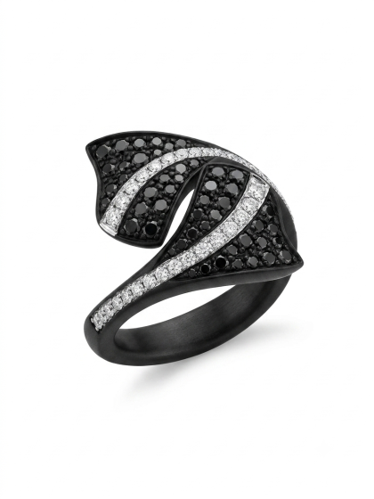 Anello Giorgio Visconti Like Me in titanio e diamanti bianchi e neri
