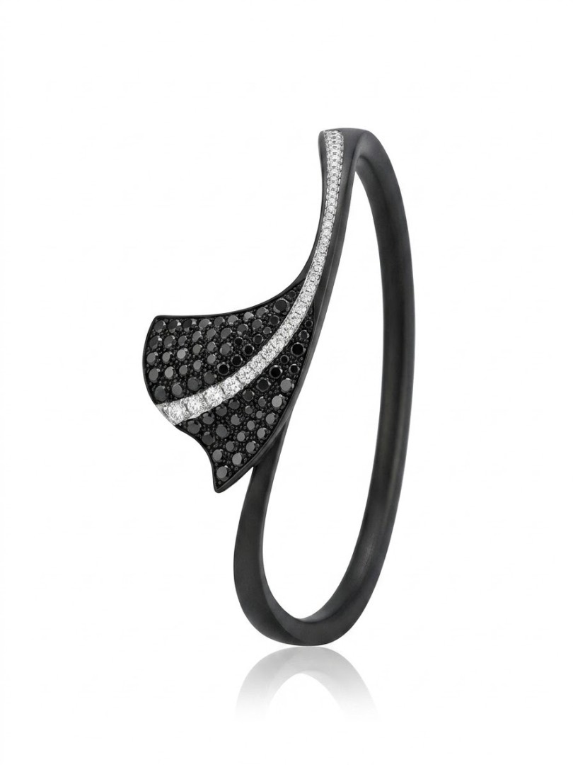 Bracciale Giorgio Visconti in titanio con diamanti bianchi e neri
