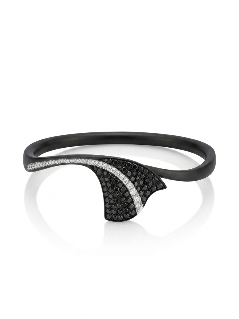 Bracciale Giorgio Visconti in titanio con diamanti bianchi e neri